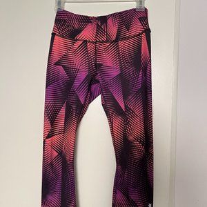 Reebok black orange pink purple colorful palm leaf print crop Capri leggings